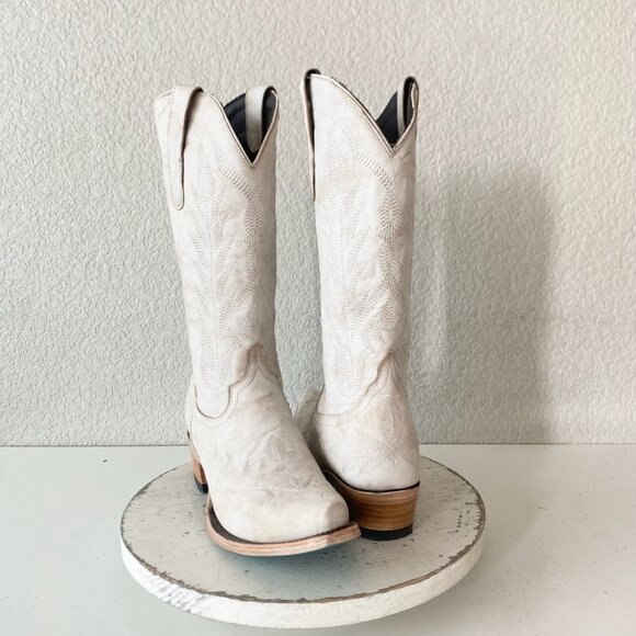 Lane LEXINGTON White Cowboy Boots Womens 8 Western Cowgirl Mid Calf Pointed Toe - Picture 1 of 11